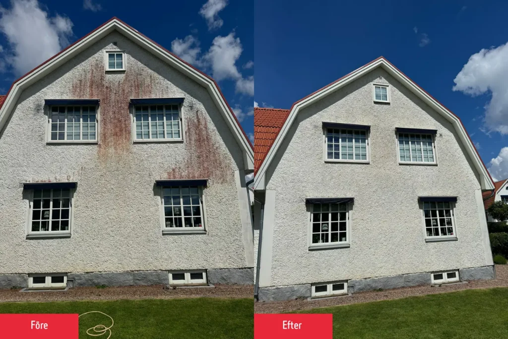 Tvätta fasad: före och efter