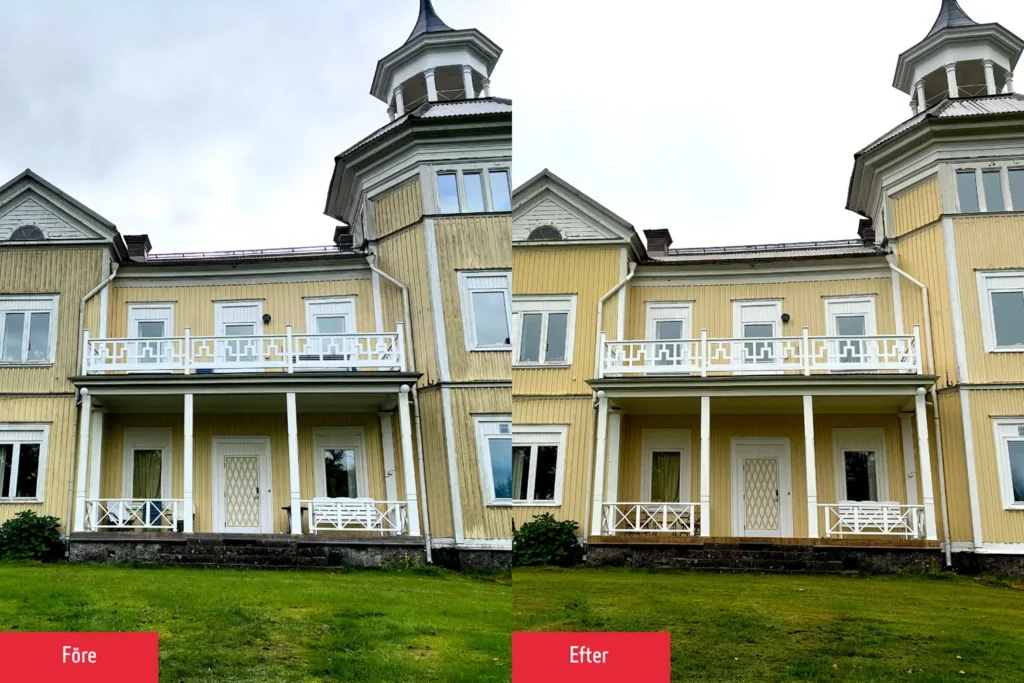 Alg och mögeltvätt på olika fasadmaterial